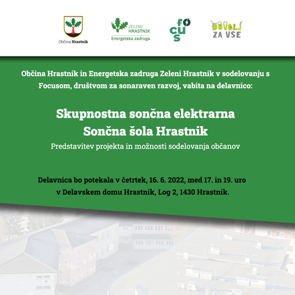 Predstavitev projekta: Sončna šola Hrastnik (vabilo)